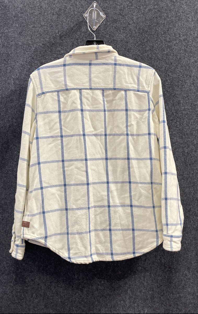 L.L. Bean Women's Lined Heritage Flannel Shirt Jacket White Blue Plaid Sz M Pet