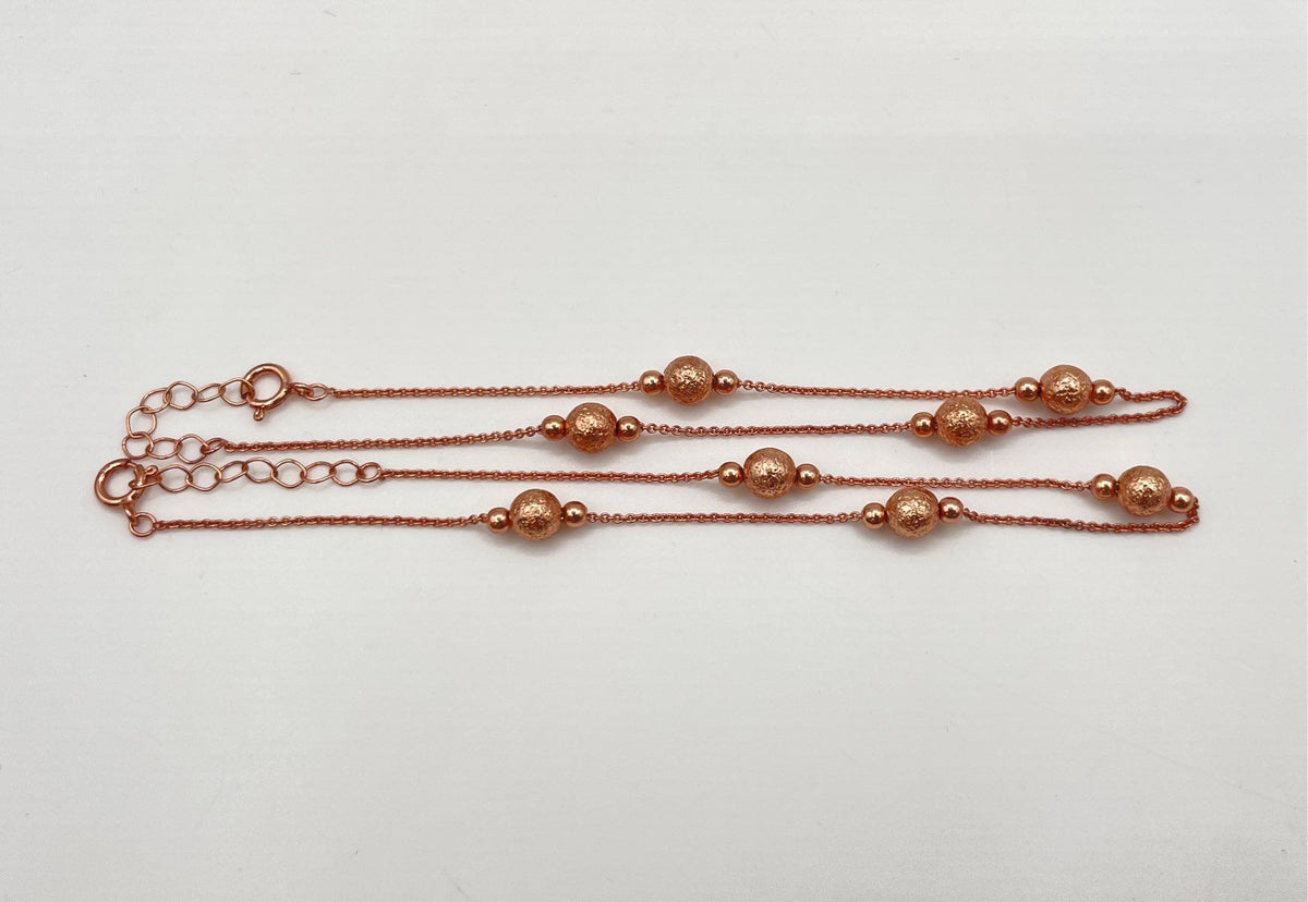 Lot Of Two 925 Sterling Silver Rose Gold Tone Beaded Ankle Bracelets 4.7g