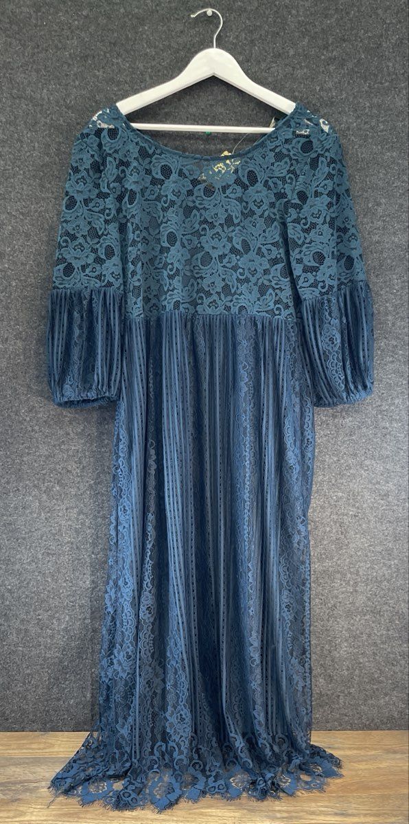 Suzanne Betro Women's Teal Floral Lace Empire Waist Midi Dress Sz XL NWT
