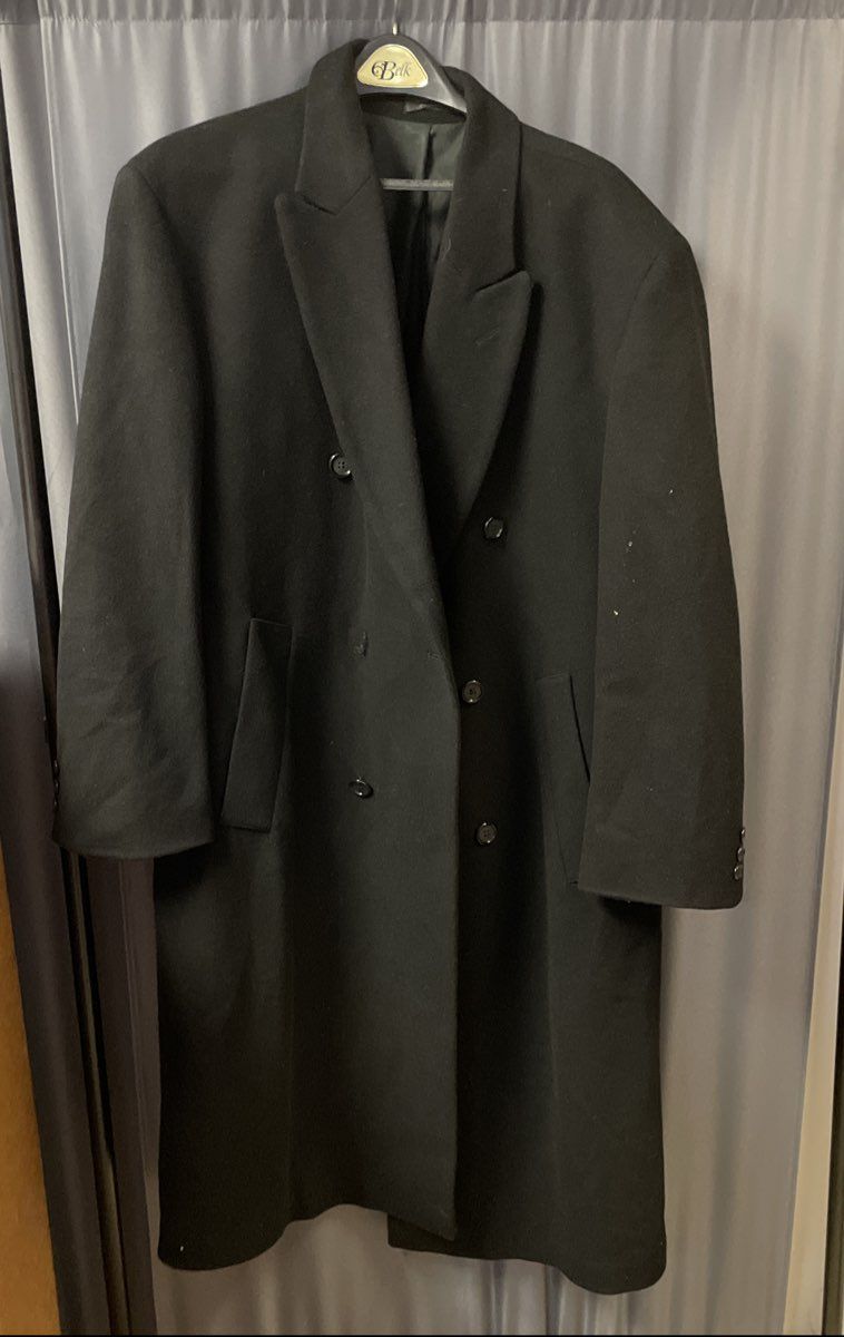 Vintage 90s Chereskin Men's Black Cashmere Double Breasted Overcoat Sz 44R