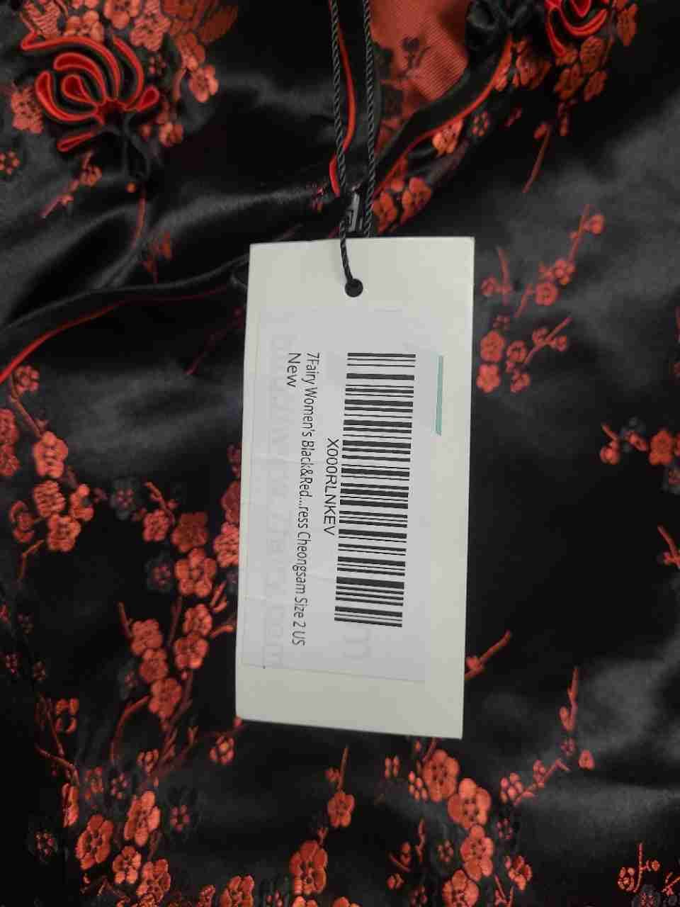 7Fairy Women's Black Red Floral Satin Cheongsam Qipao Dress NWT Sz 2