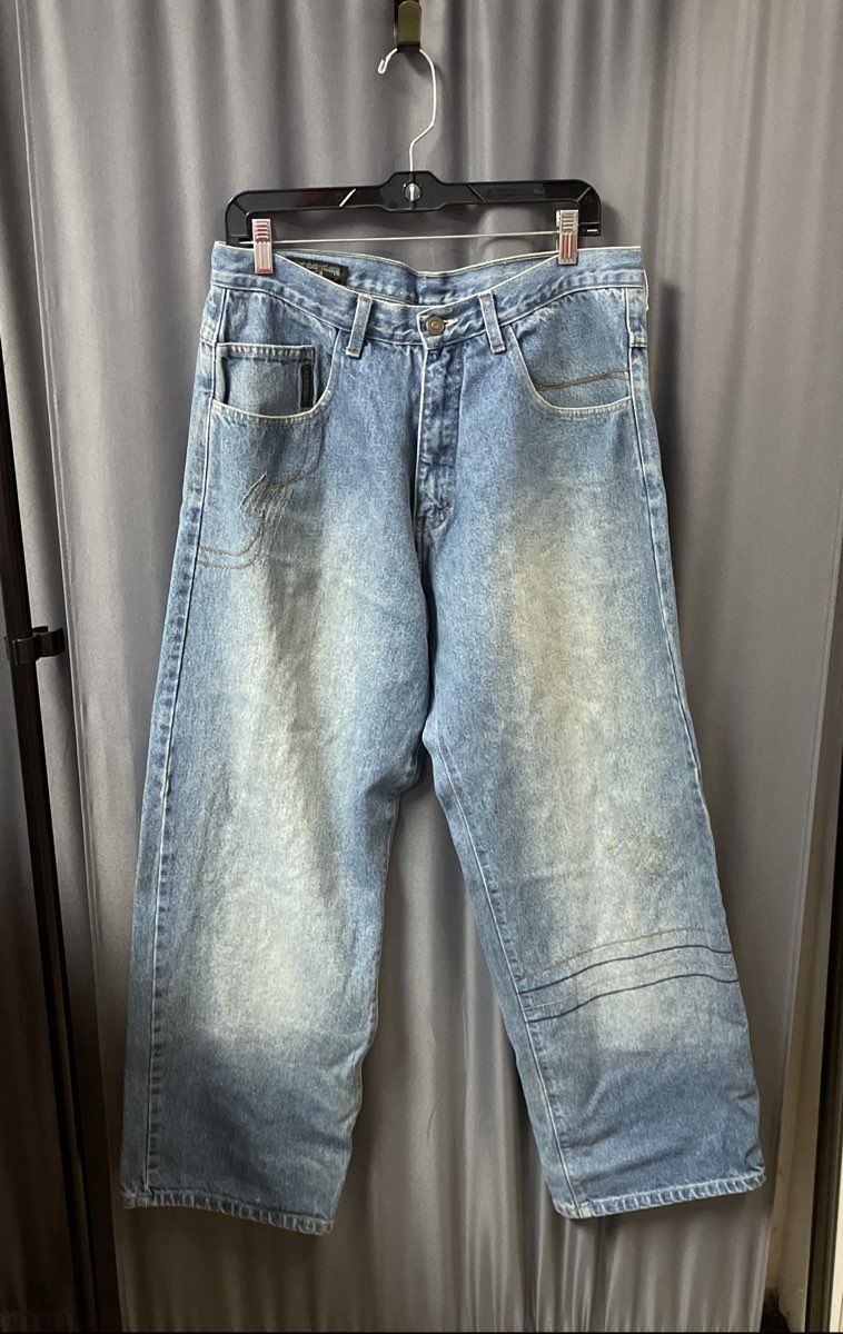 Vintage 90s Rocawear Men's Baggy Wide Leg Light Wash Blue Jeans Sz 34