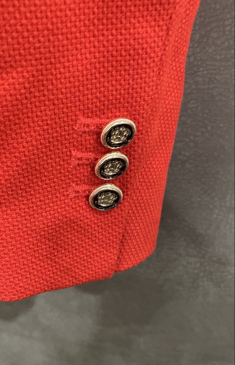Zara Women's Red Double Breasted Blazer Crested Buttons Peak Lapel Sz M