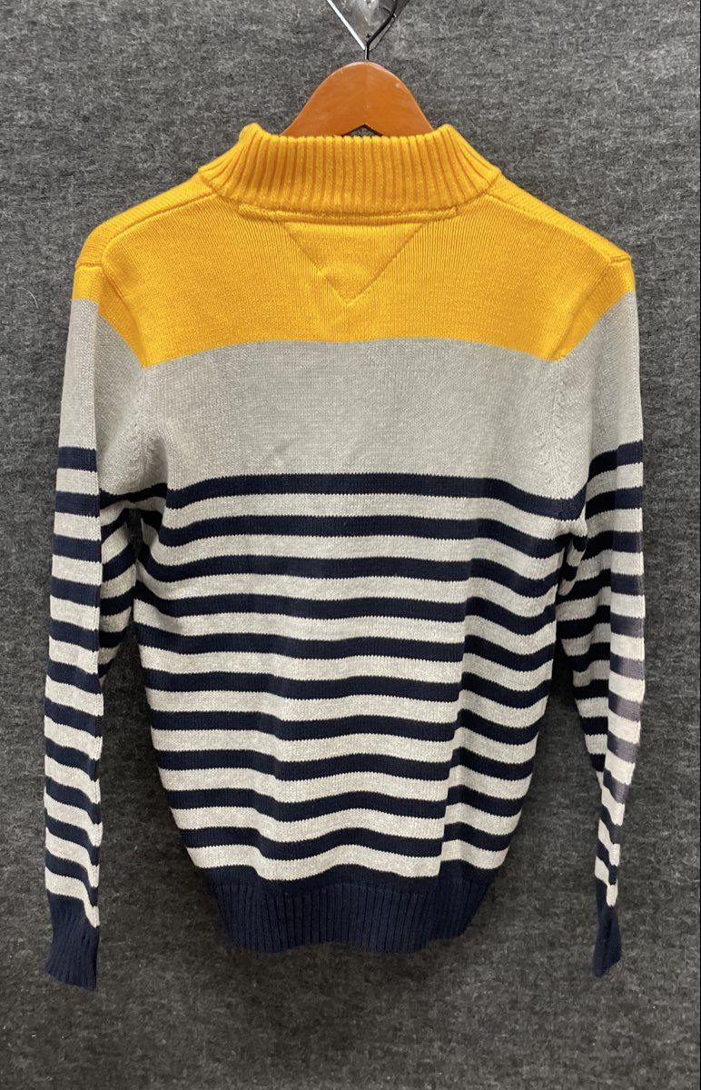 Tommy Hilfiger Boys' Yellow Gray Navy Striped Quarter Zip Sweater M 12/14 NWT