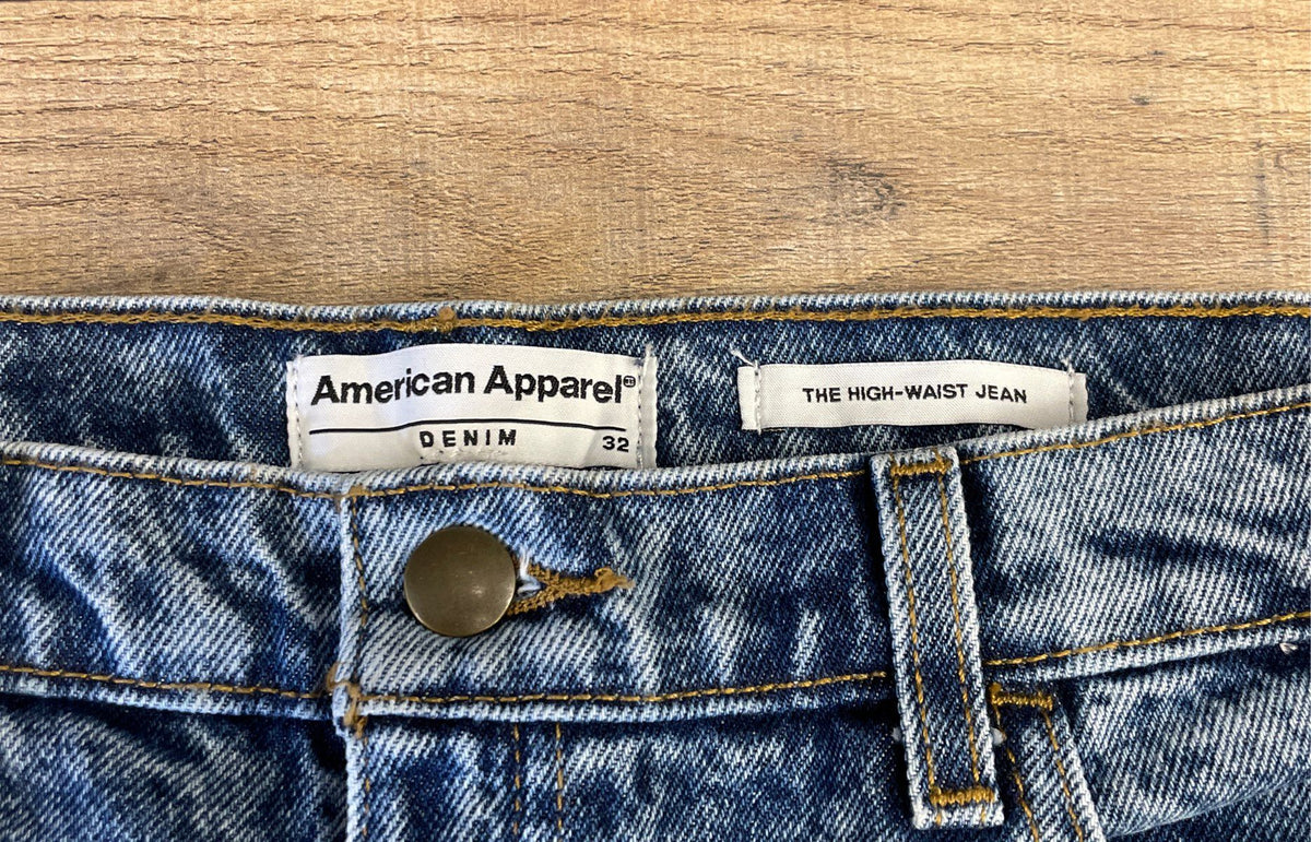 American Apparel Women's Acid Wash High-Waist Jeans Blue Cotton Denim Sz 32