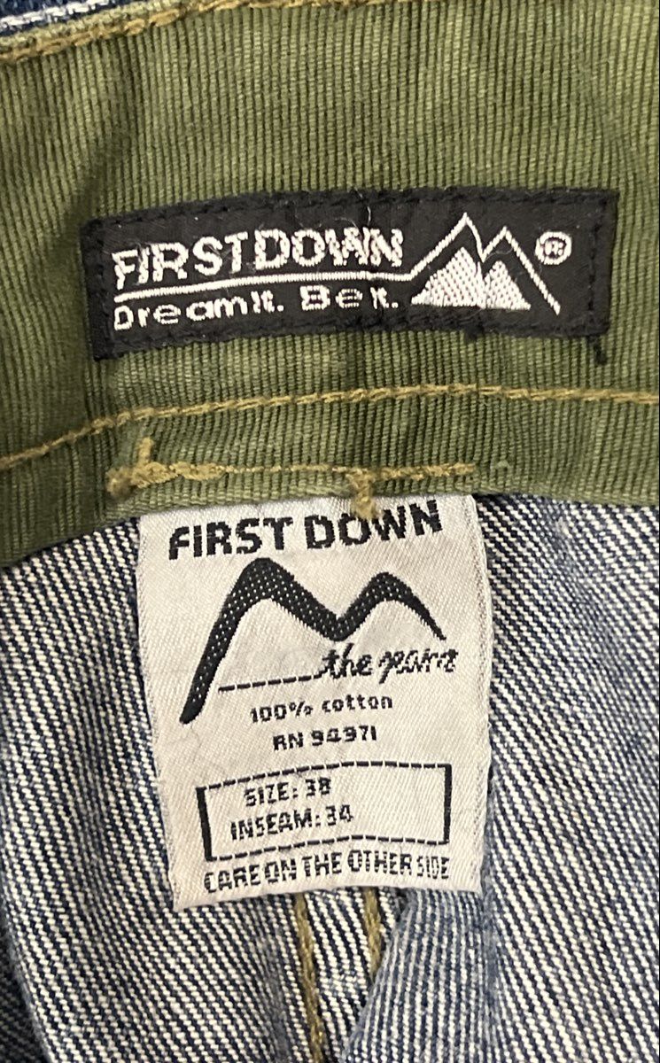 Vintage 90s First Down Men's Blue Baggy Cargo Denim Jeans Multi-Pocket Sz 38x34