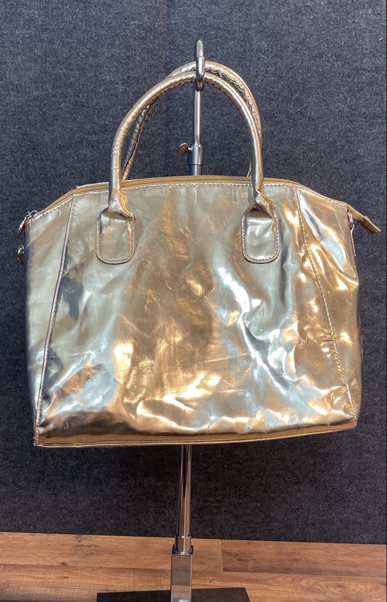 Ultra Chi Gold Metallic Top Handle Tote Bag Handbag with Crossbody Strap