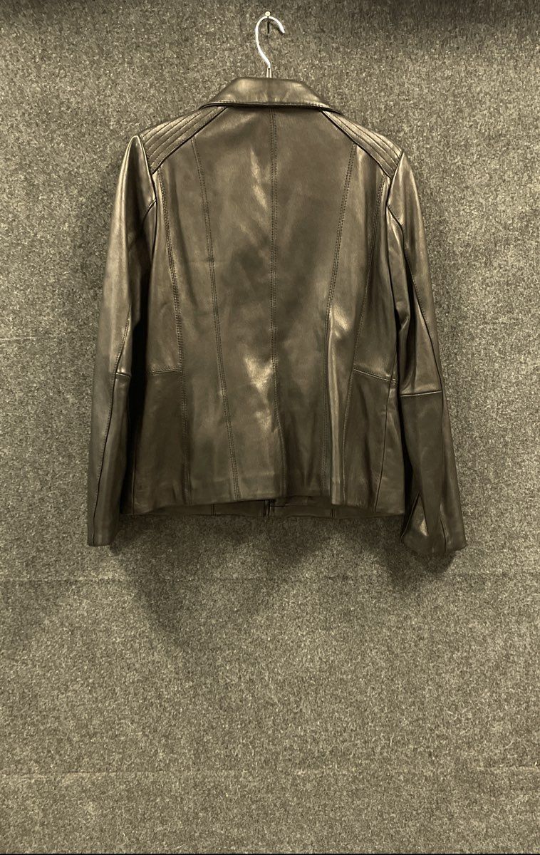 Avanti Women's Black Genuine Leather Full Zip Quilted Shoulder Jacket Size L