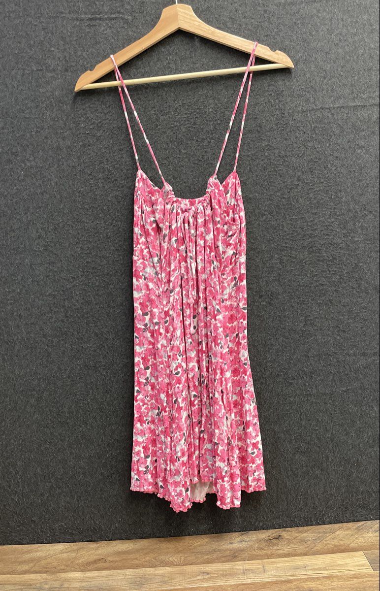 Free People Women's Pink Floral Spaghetti Strap Lettuce Hem Mini Dress Size M