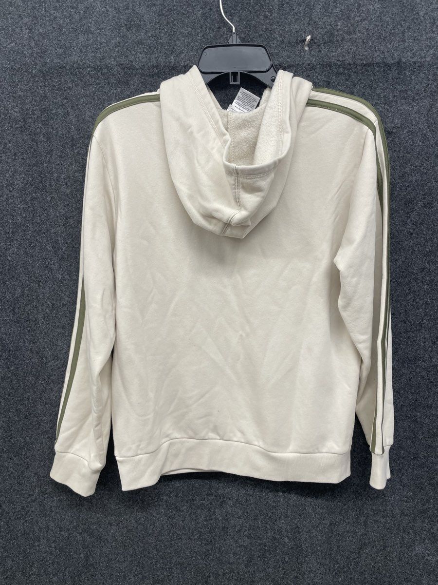 Adidas Youth Essentials 3 Bar Logo French Terry Hoodie Cream Green Sz L 14/16