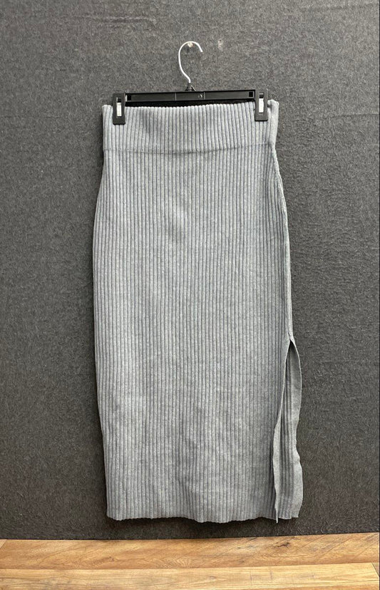 Express Women's Gray Ribbed Knit Midi Skirt with Side Slit Size M NWT