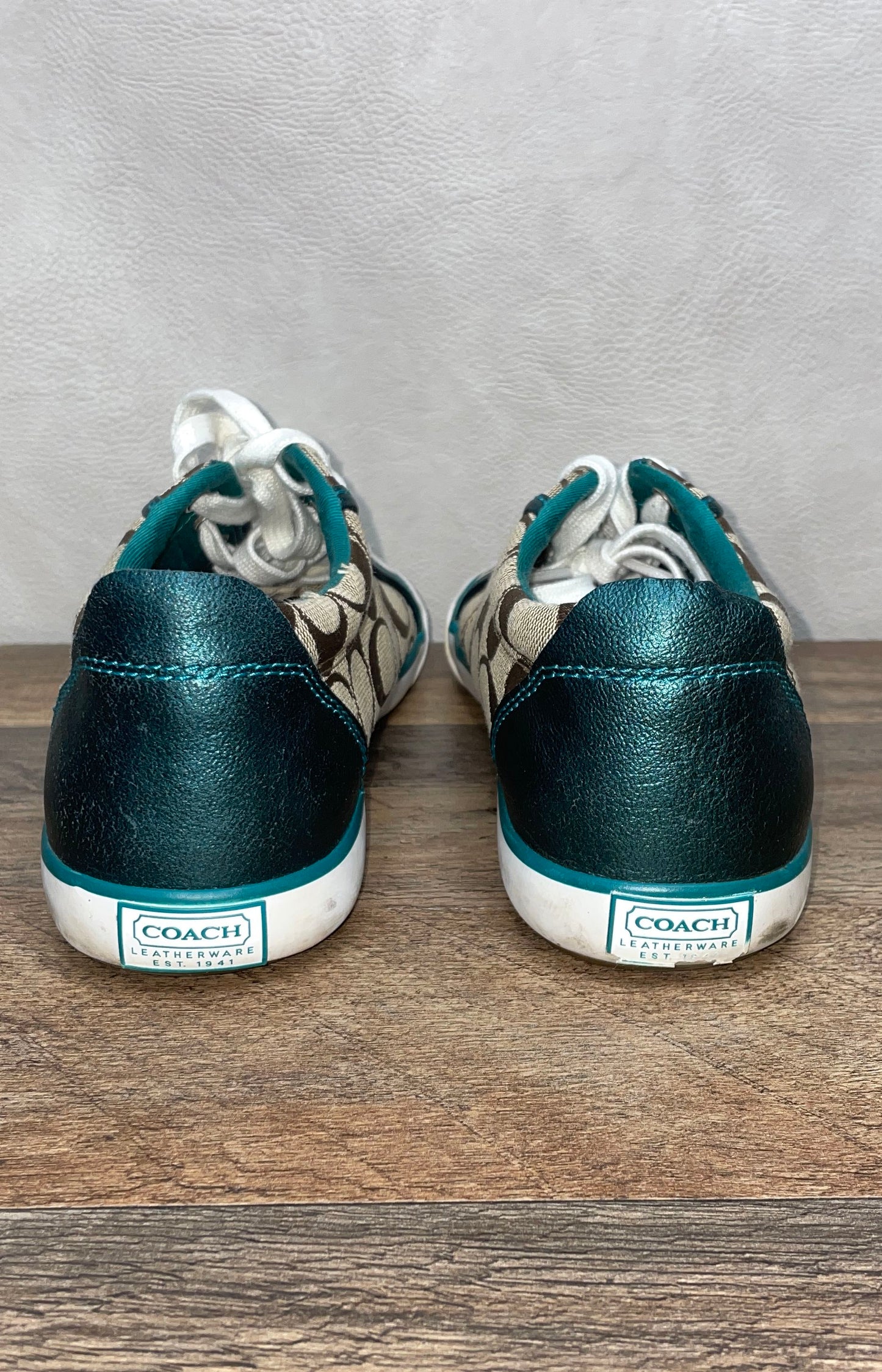 Coach Barrett Signature Khaki Teal Women's Low Top Sneakers Size 8B