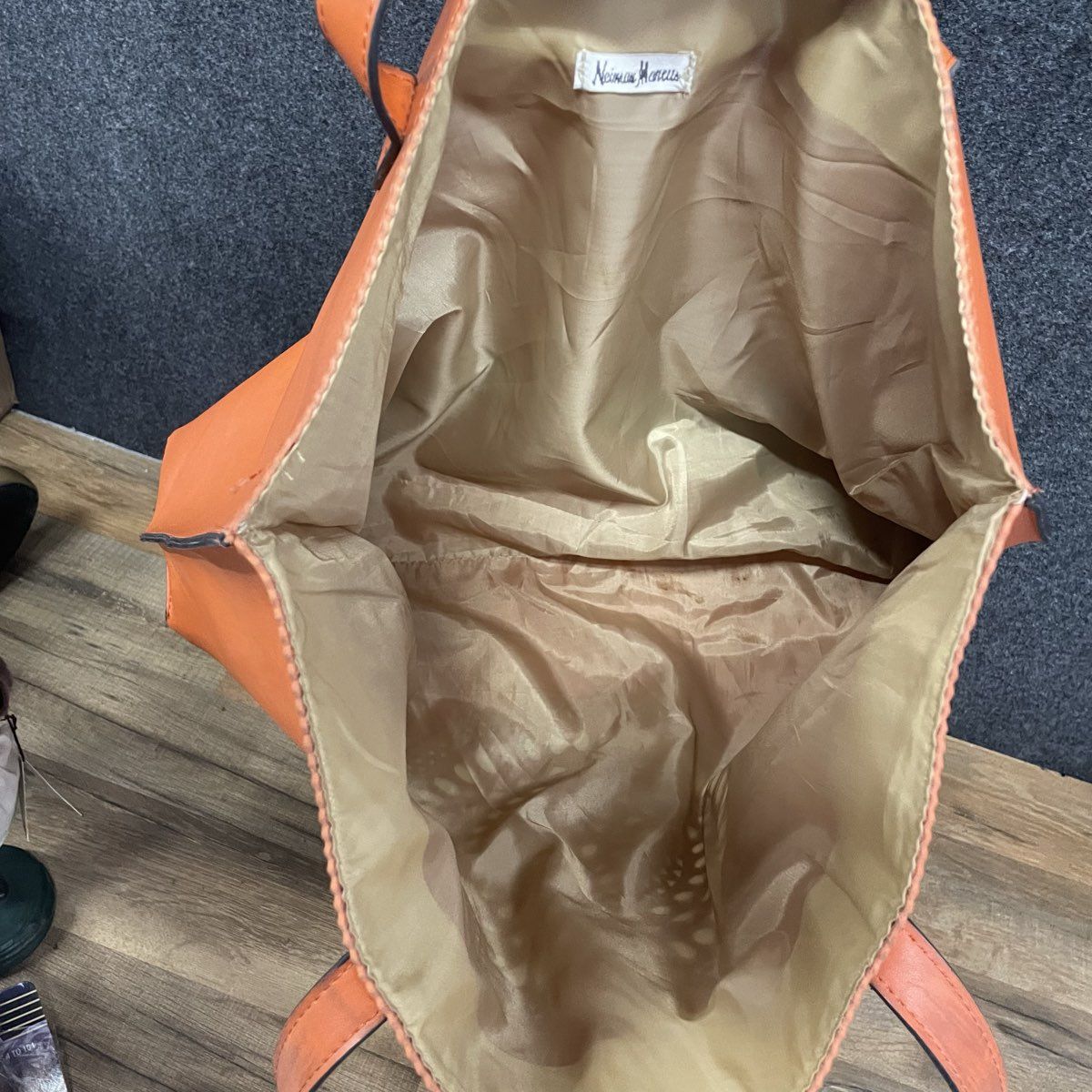 Neiman Marcus Orange Lasercut Medallion Tote Bag Large 13x20