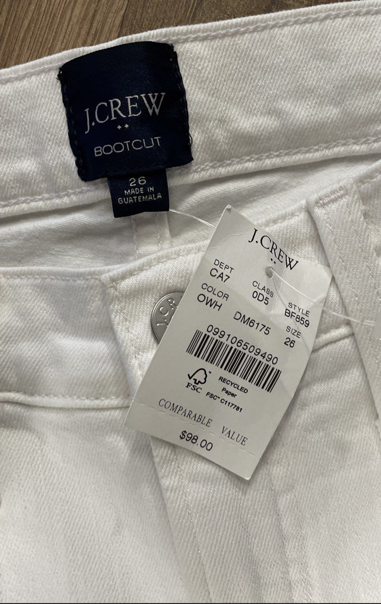 J.Crew Women's White 9" Bootcut Raw Hem Jeans NWT Size 26