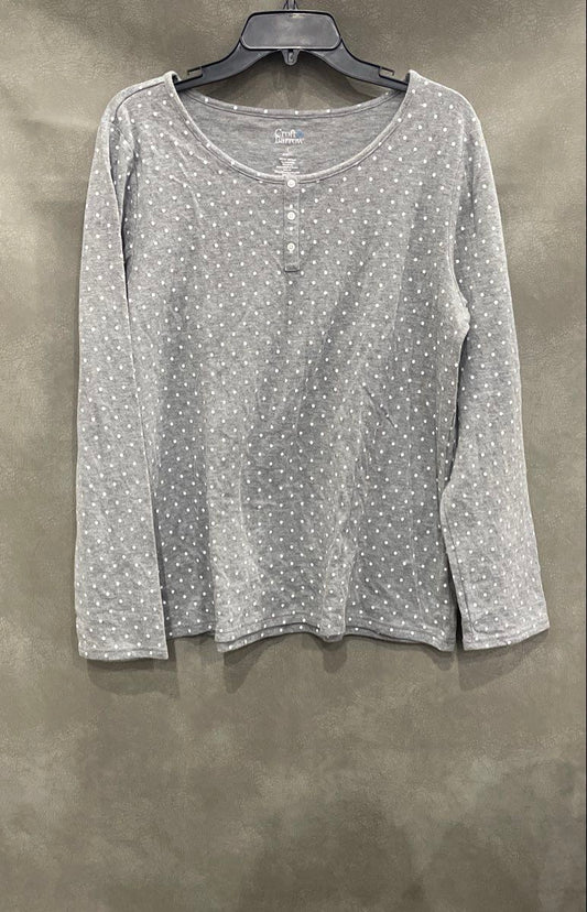 Croft & Barrow Women's Gray Polka Dot Henley Long Sleeve Pointelle Sleep Top L