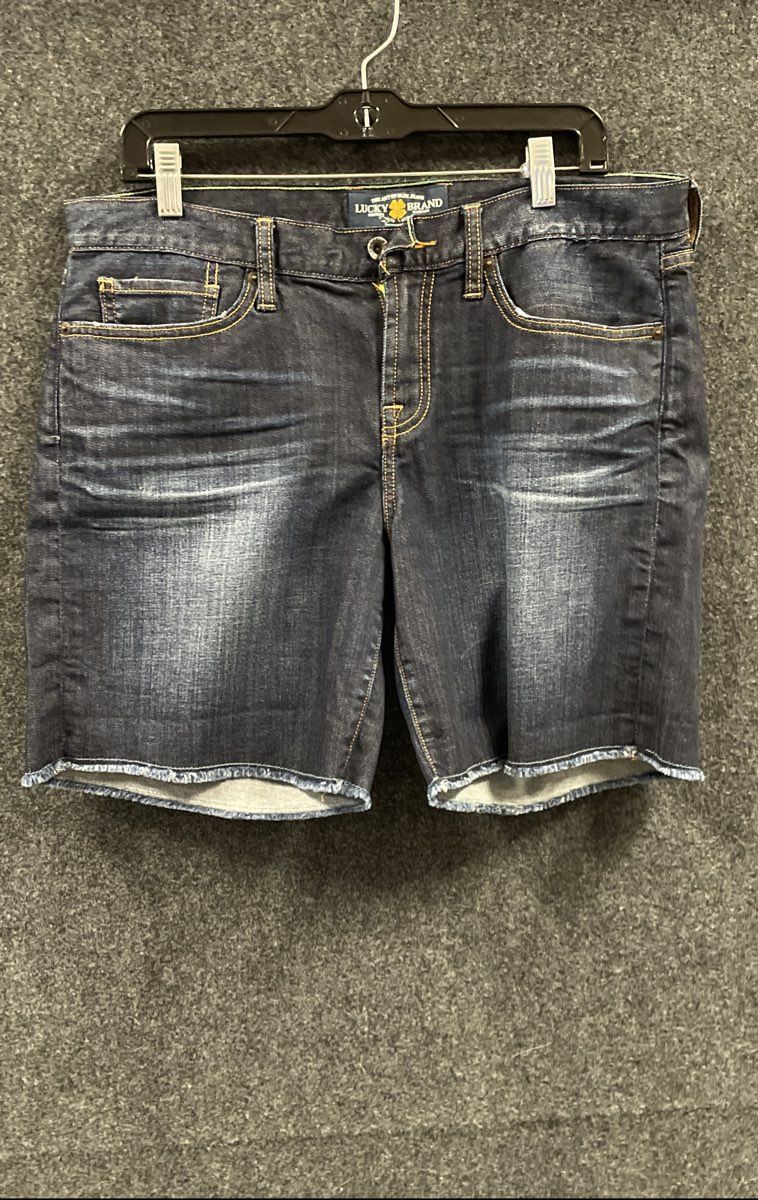 Lucky Brand Women's Dark Blue Faded Raw Hem Denim Shorts Sz 10/30