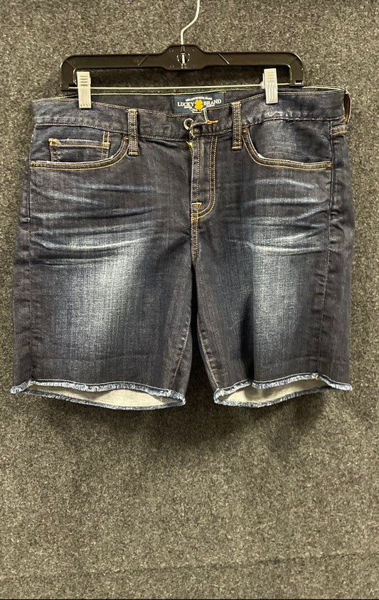 Lucky Brand Women's Dark Blue Faded Raw Hem Denim Shorts Sz 10/30