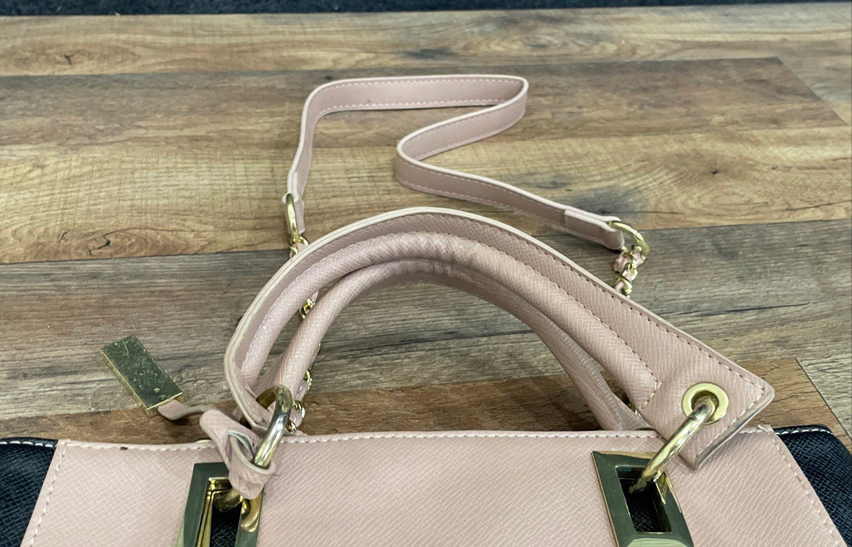 Ivanka Trump Pink Black Saffiano Leather Satchel Handbag Crossbody Chain Strap