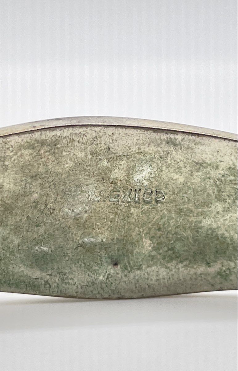Alpaca Silver MOP Abalone Blue Resin Bangle Bracelet Mexico Marked 14.1g