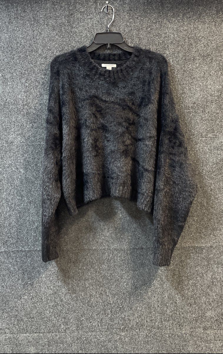 American Eagle Women's Black Fuzzy Shaggy Knit Crewneck Sweater Size L