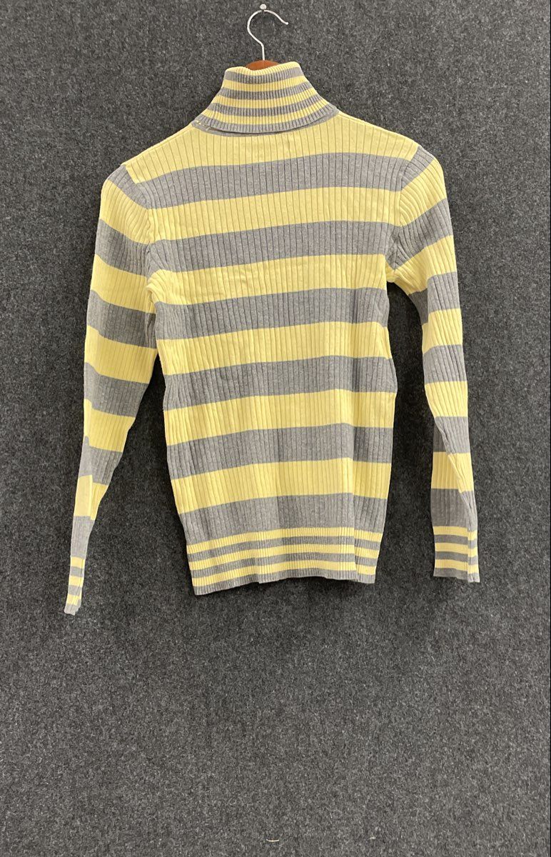 L.E.I. Women's Yellow Gray Striped Ribbed Knit Turtleneck Sweater Size XL