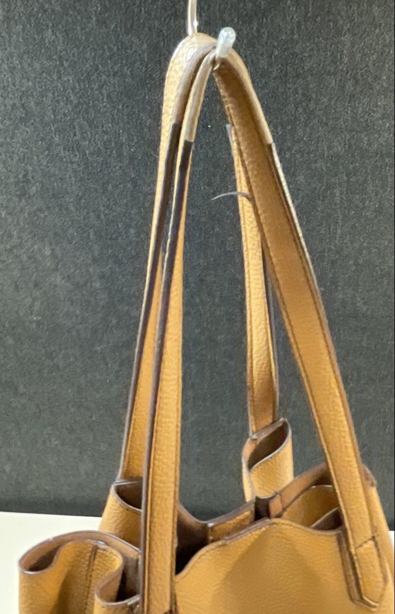 Tutilo New York Tan Pebbled Cinch Tote Bag Gold Hardware Large Handbag