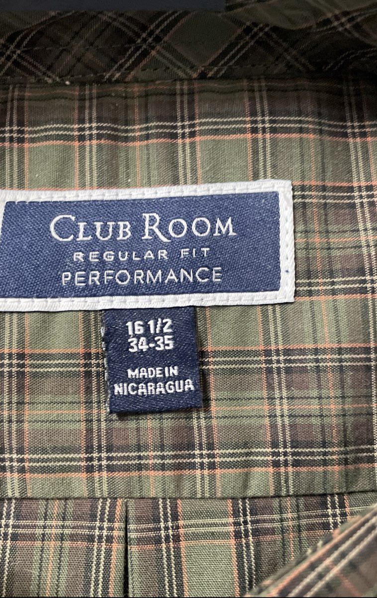 Club Room Men's NWT Performance Plaid Dress Shirt Green Sz 16.5 34/35