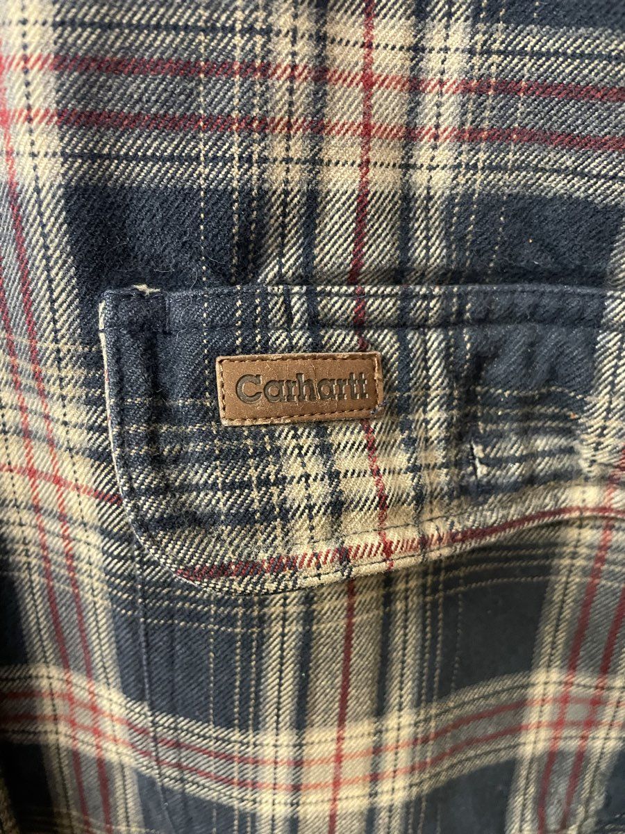 Carhartt Men's Blue Tan Red Plaid 100% Cotton Button Up Shirt Size L
