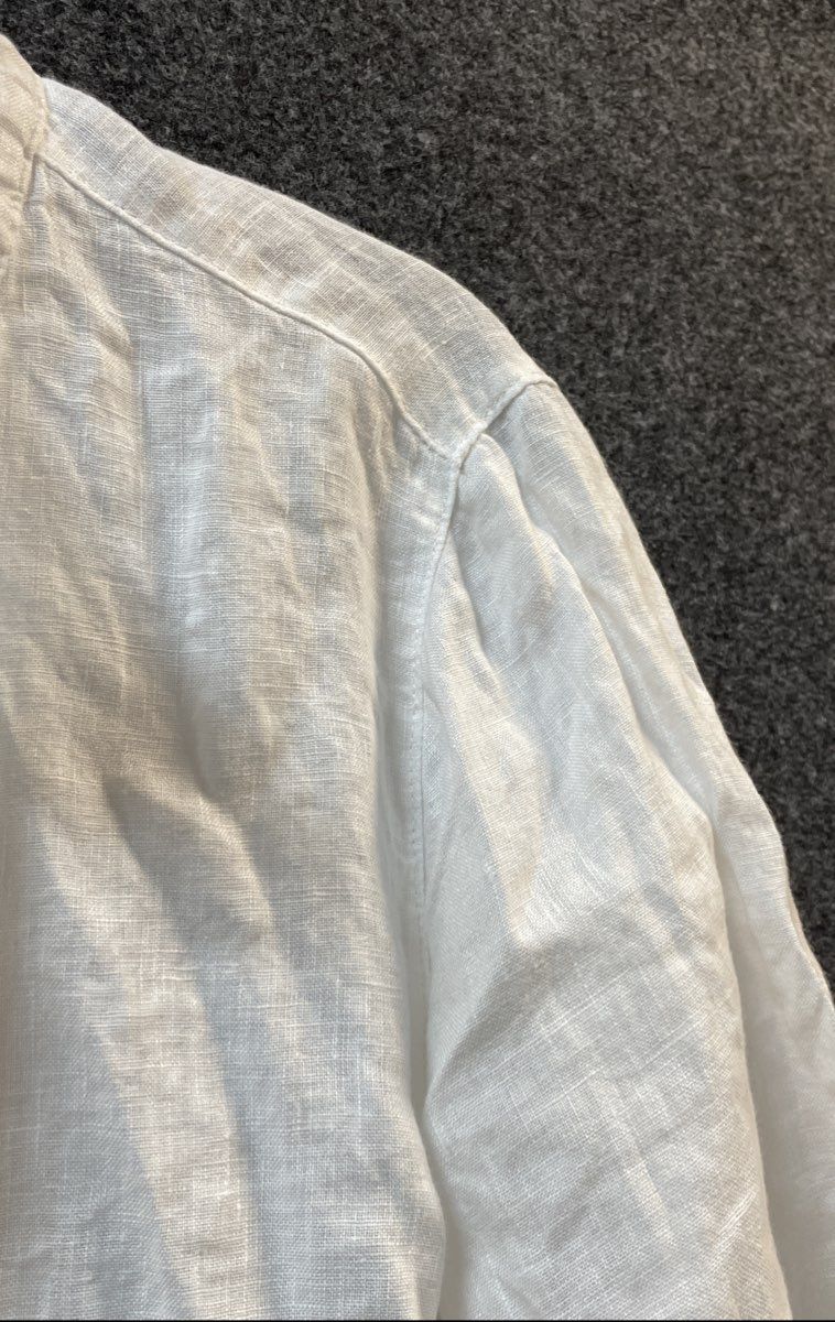 Rachel Zoe Women's White 100% Linen Short Sleeve Split Neck Shirt Blouse Sz L