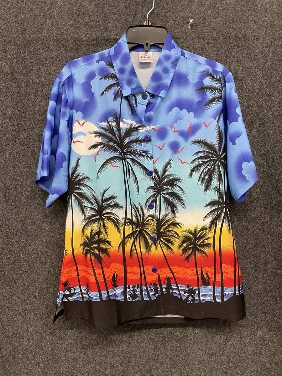 La Leela Men's Multicolor Sunset Palm Trees Silhouette Hawaiian Shirt Sz M