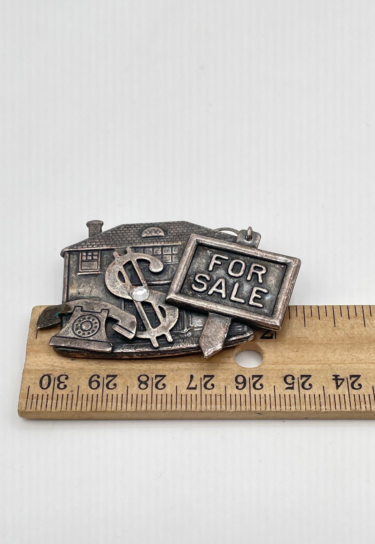 925 Sterling Silver W/ Low Grade Backing (Ag 86) For Sale House Brooch Pin 12.4g