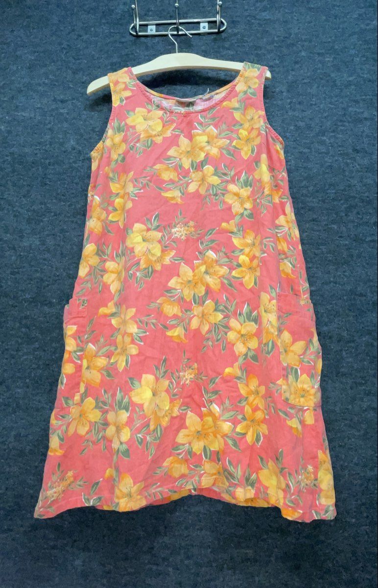 Vintage 90s White Stag Women's Orange Floral Sleeveless Shift Dress Pockets