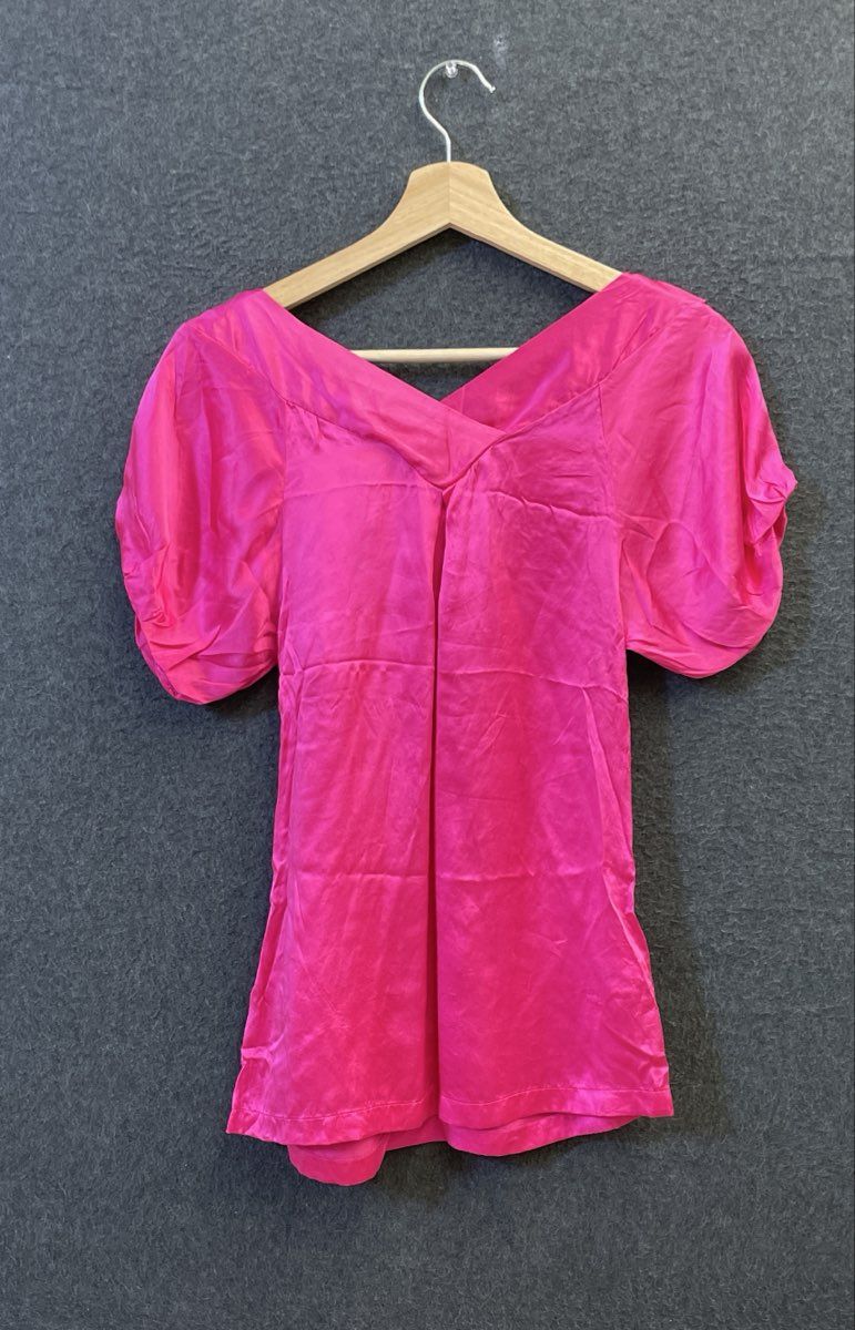 Ted Baker Women's Pink 100% Silk Puff Sleeve Tie Neck Blouse Top Size 0