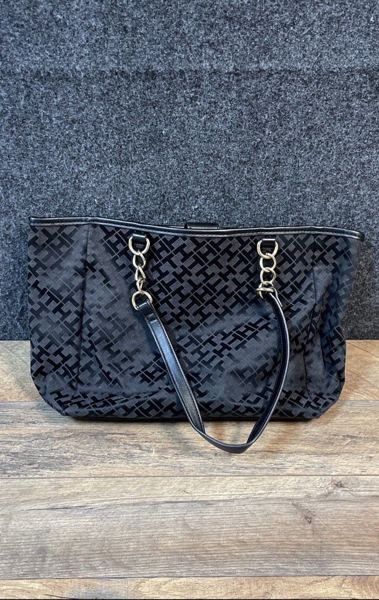 Tommy Hilfiger Black Monogram Jacquard Large Tote Bag Gold Hardware