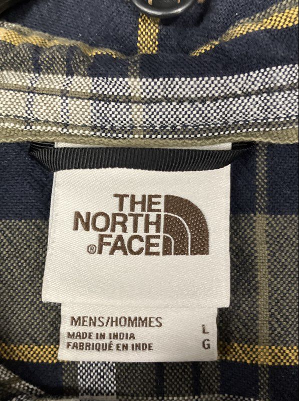 The North Face Men's Plaid Flannel Shirt Button Down Olive Green Navy Size L