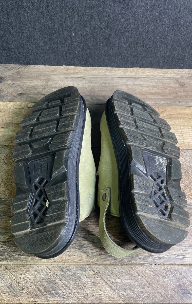 Dr. Martens Zebzag Olive Green Suede Mules Women's Size 10