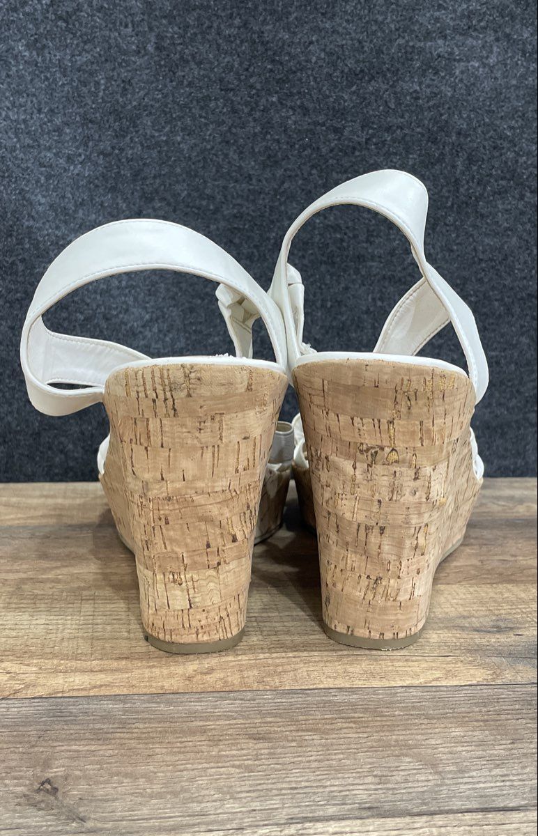 Torrid White Front Zip Faux Cork Platform Wedge Sandals Women's Size 11.5W