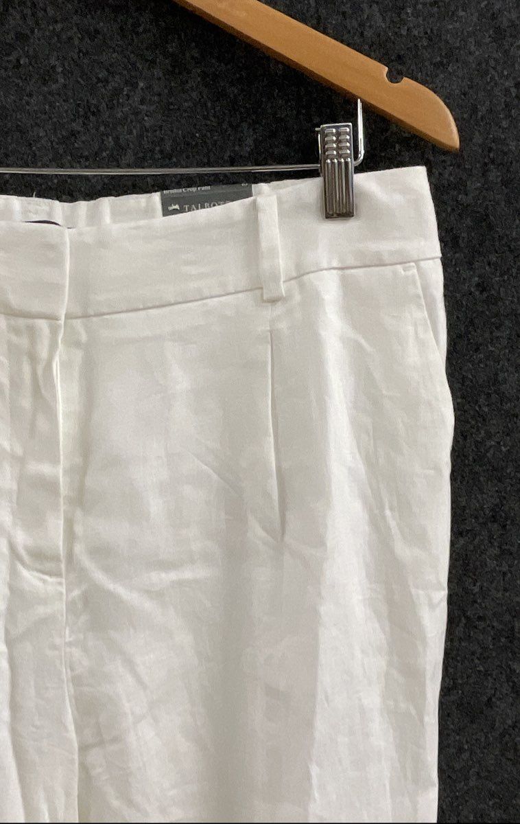 Talbots Women's Bristol Crop Pants White Linen High Rise Straight Sz 10 NWT