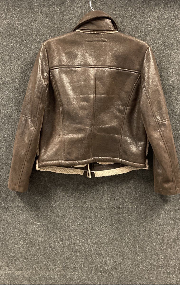 Kenneth Cole New York Women's Brown Faux Leather Sherpa Moto Biker Jacket Sz L