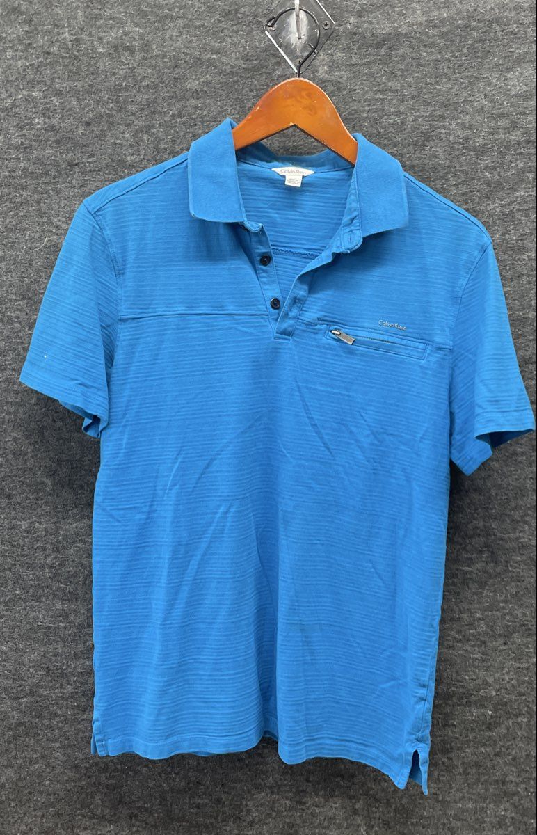 Calvin Klein Men's Blue Slub Texture Zip Pocket Polo Shirt Sz M