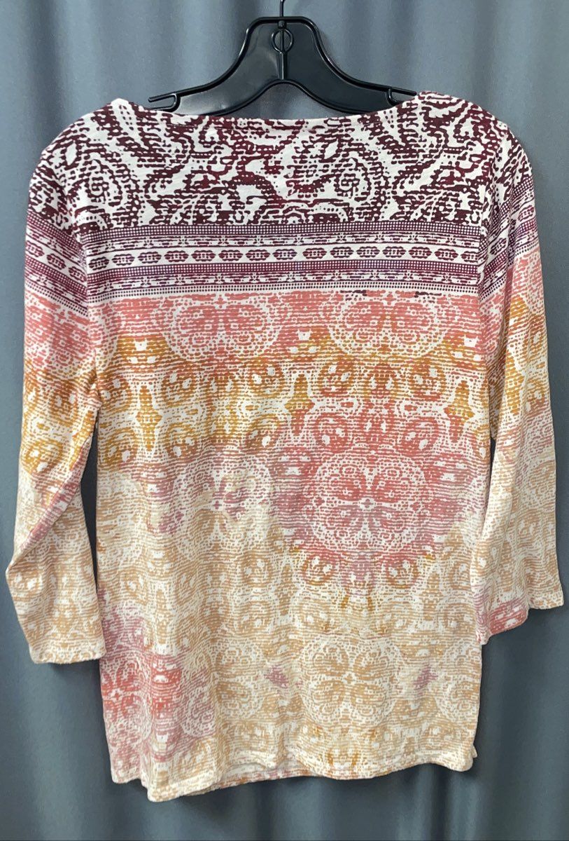 Sonoma Women's Multicolor Medallion Print Long Sleeve Henley Shirt Size M