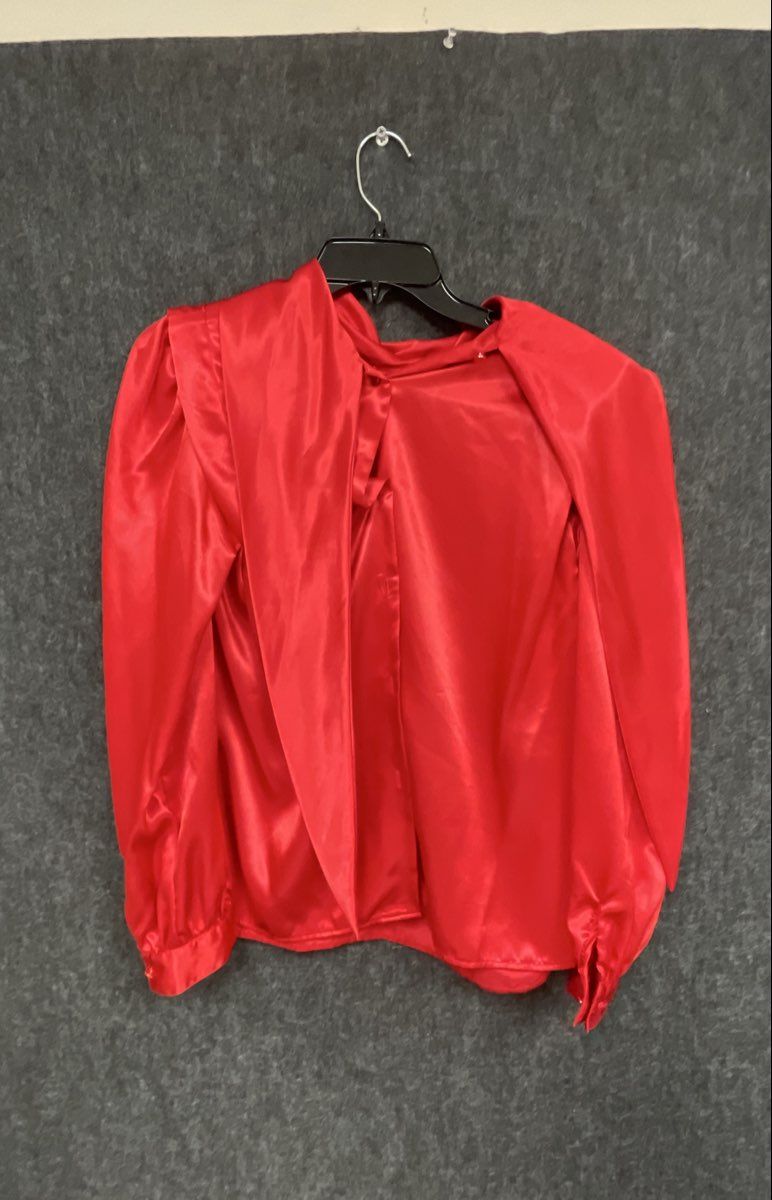 Vintage 80s Caren Charles Collection Women's Red Satin Pussy Bow Blouse