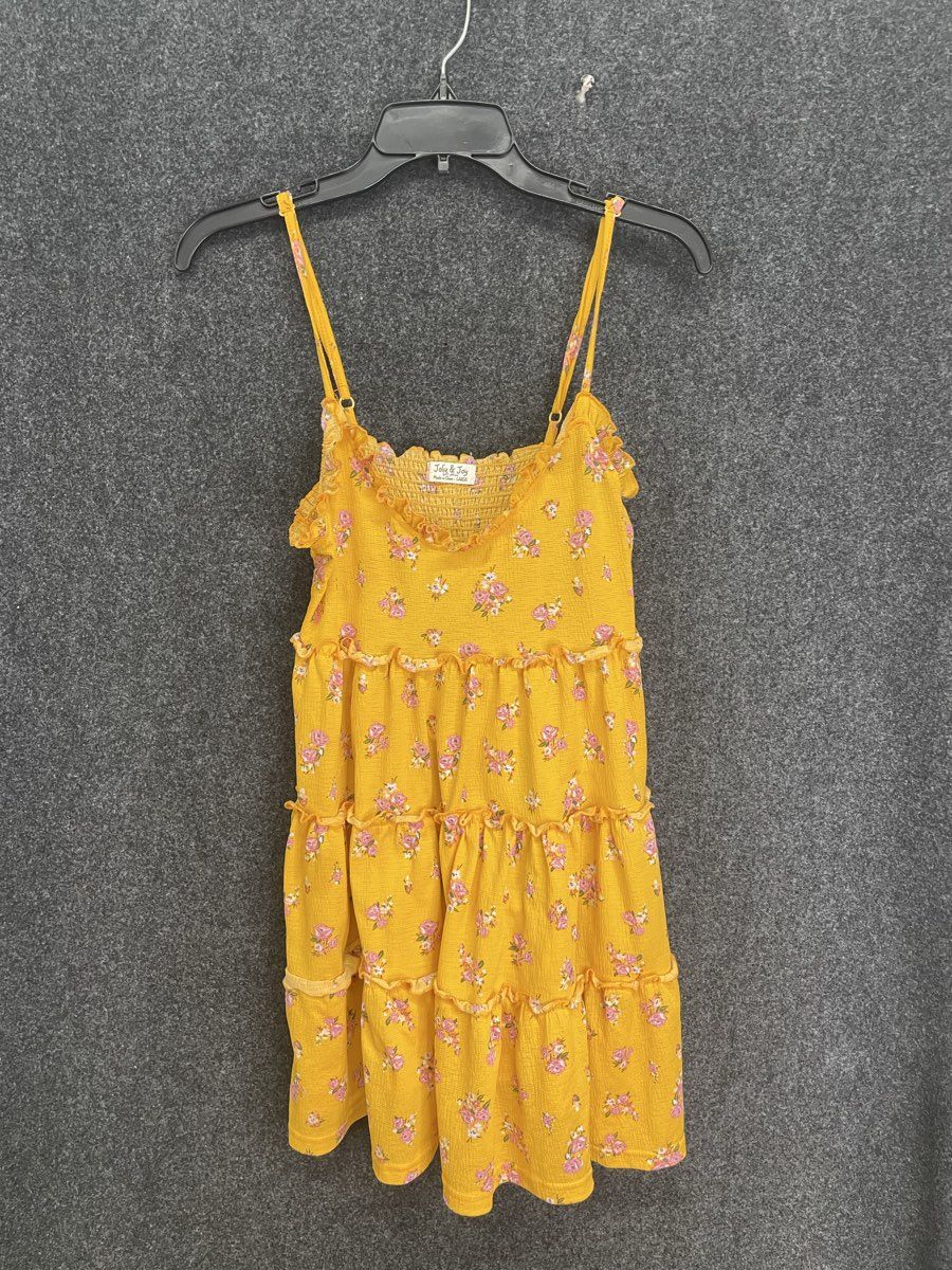 Jolie & Joy Women's Yellow Floral Smocked Tiered Ruffle Summer Dress Sz L