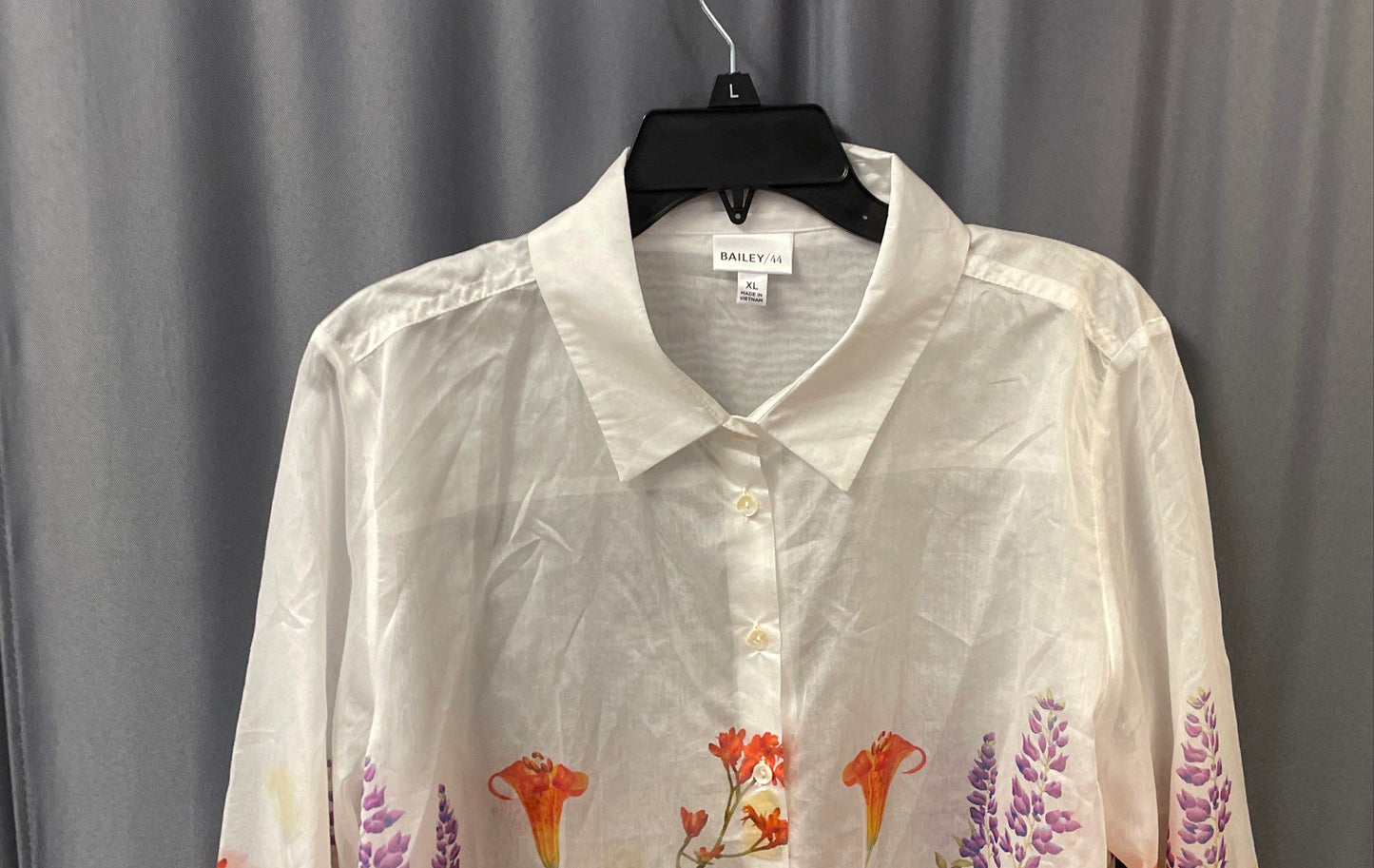 Bailey/44 Women's White Floral Lyocell Blend Button Down Shirt Blouse XL