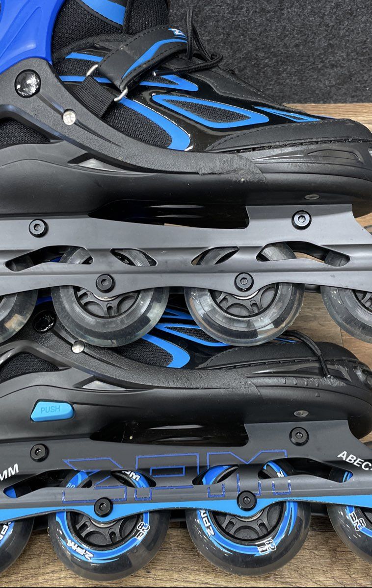 2PM Sports Inline Skates Adjustable Size 80mm Wheels ABEC-7 Bearings Black Blue