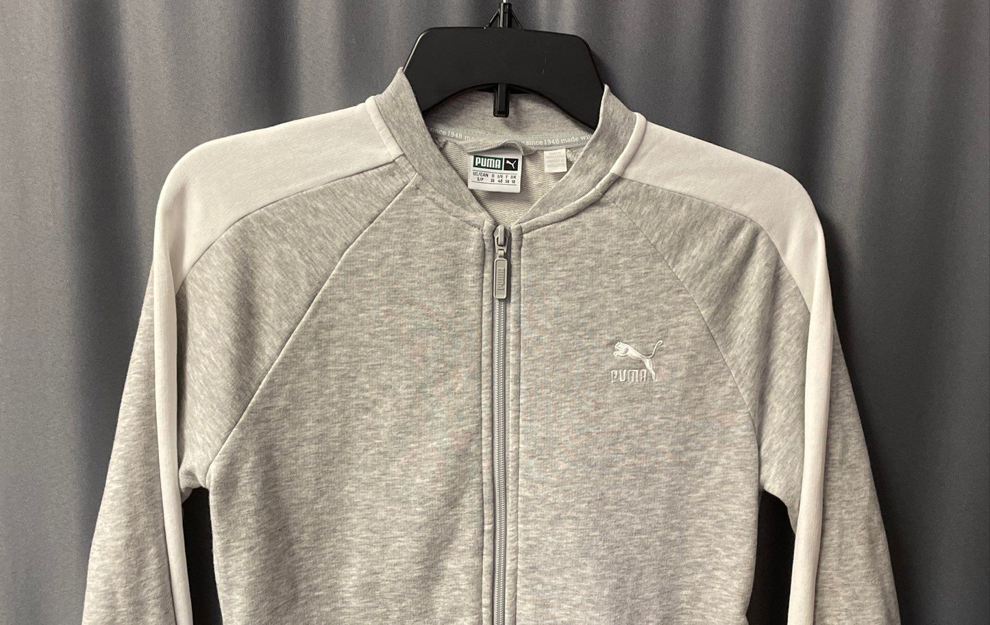 Puma Women's Full Zip Track Jacket Gray Heather White Raglan Sleeve Size S
