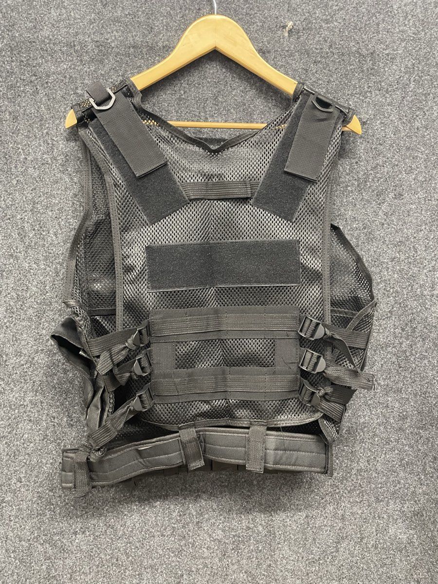Men's Black Adjustable Tactical Mesh Utility Vest with Pouches & Duty Belt