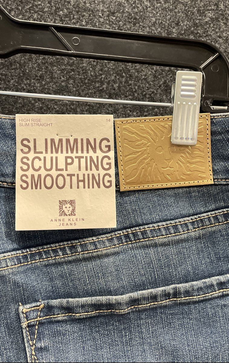 Anne Klein Women's High Rise Slim Straight Jeans Blue Slimming Sculpting 14 NWT