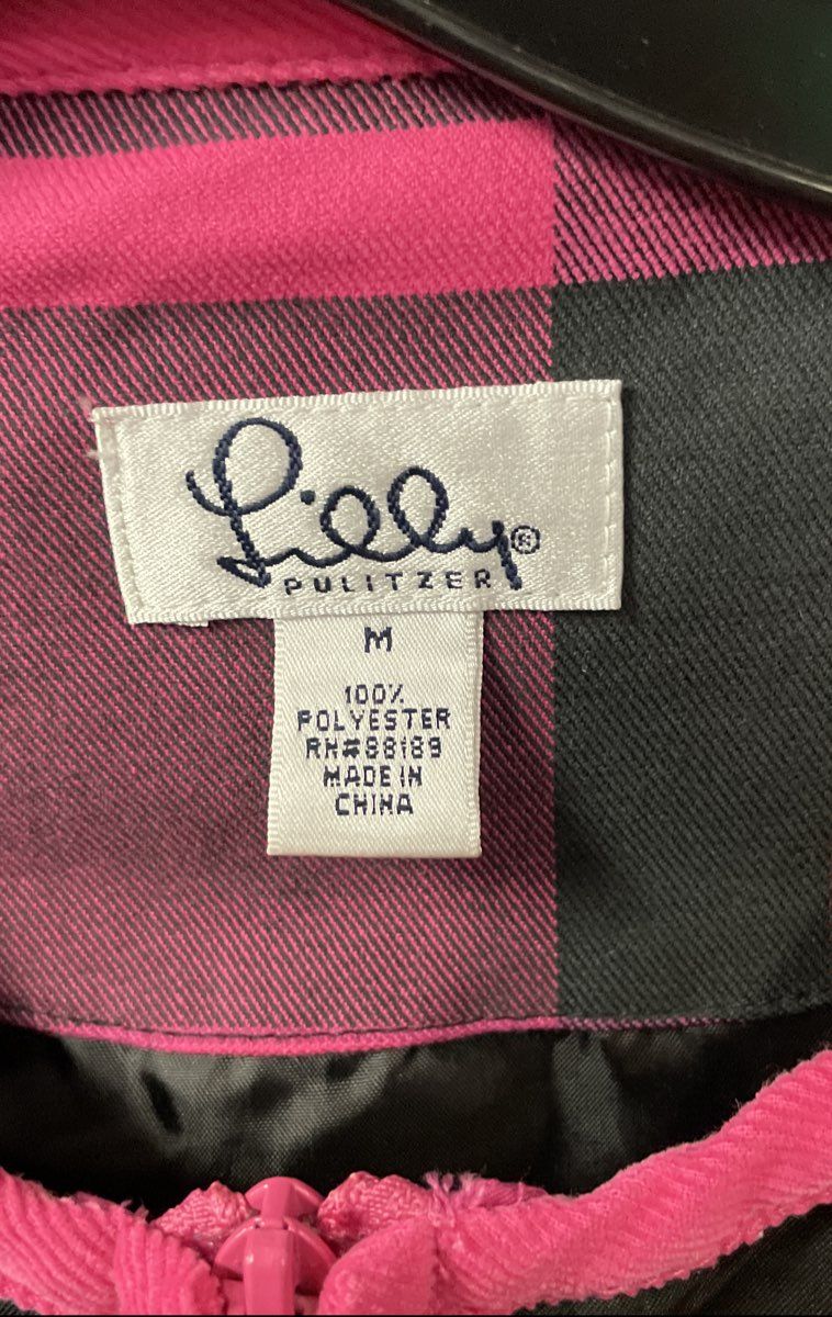 Lilly Pulitzer Women's Black Quilted Vest Pink Corduroy Trim Palm Tree Sz M