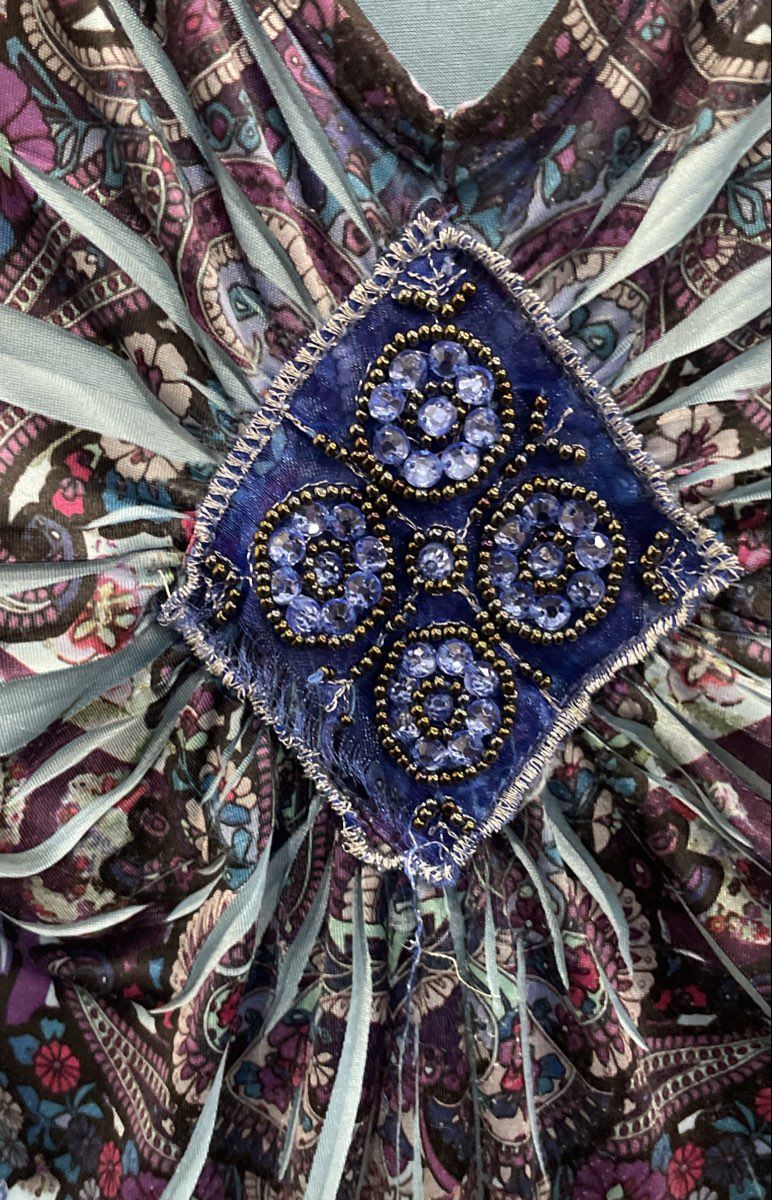 Apt 9 Women's Sleeveless Shirt Blouse Blue Purple Paisley Medallion Beaded Sz M
